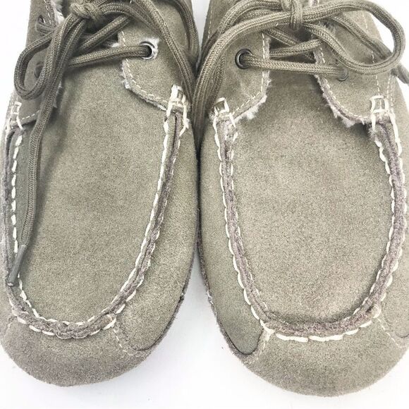 American Eagle Gray Suede Cream Shearling Soft Structure Lace up Moccasin Shoes - Picture 5 of 10